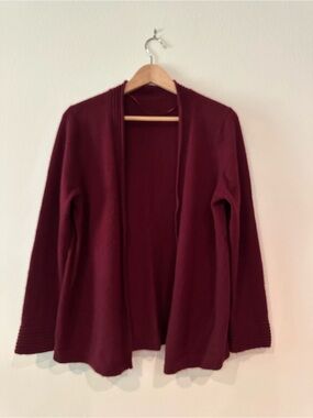 Women’s Open-Front 100% Cashmere Cardigan Sweater - Wine Burgundy